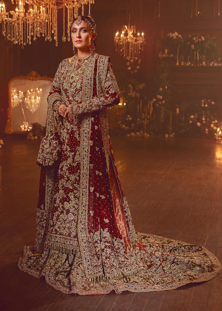 Buy Pakistani Maroon Wedding Lehenga Design Online 2021 – Nameera by Farooq